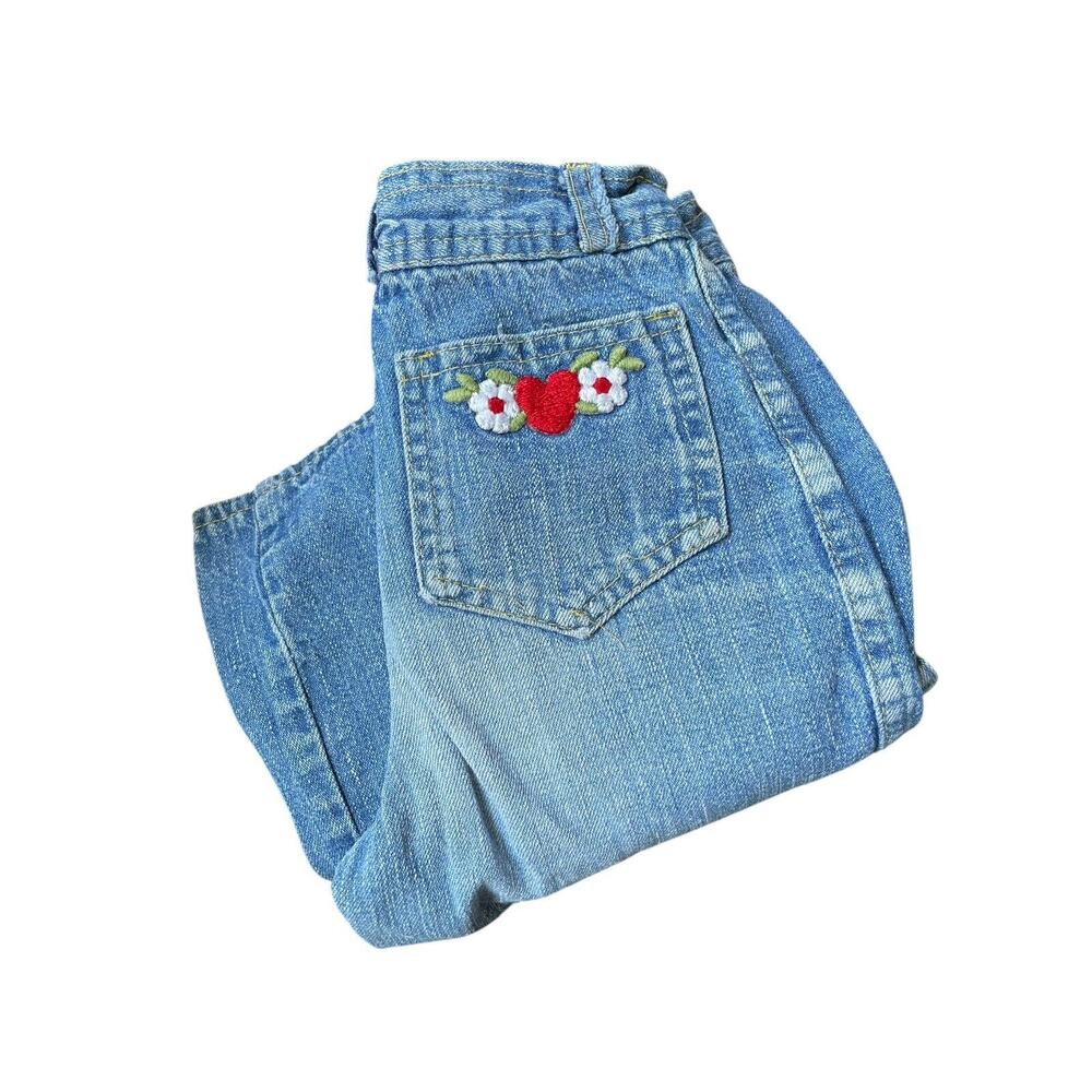 Vintage 80s Girls Slim 6X Jeans Heart Flower Pocket Patch Denim